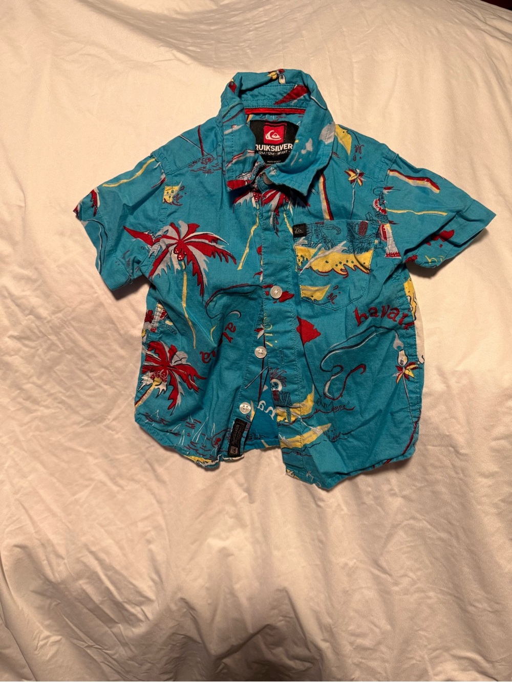 Quiksilver Turquoise Tropical Print Short‑Sleeve Button‑Down